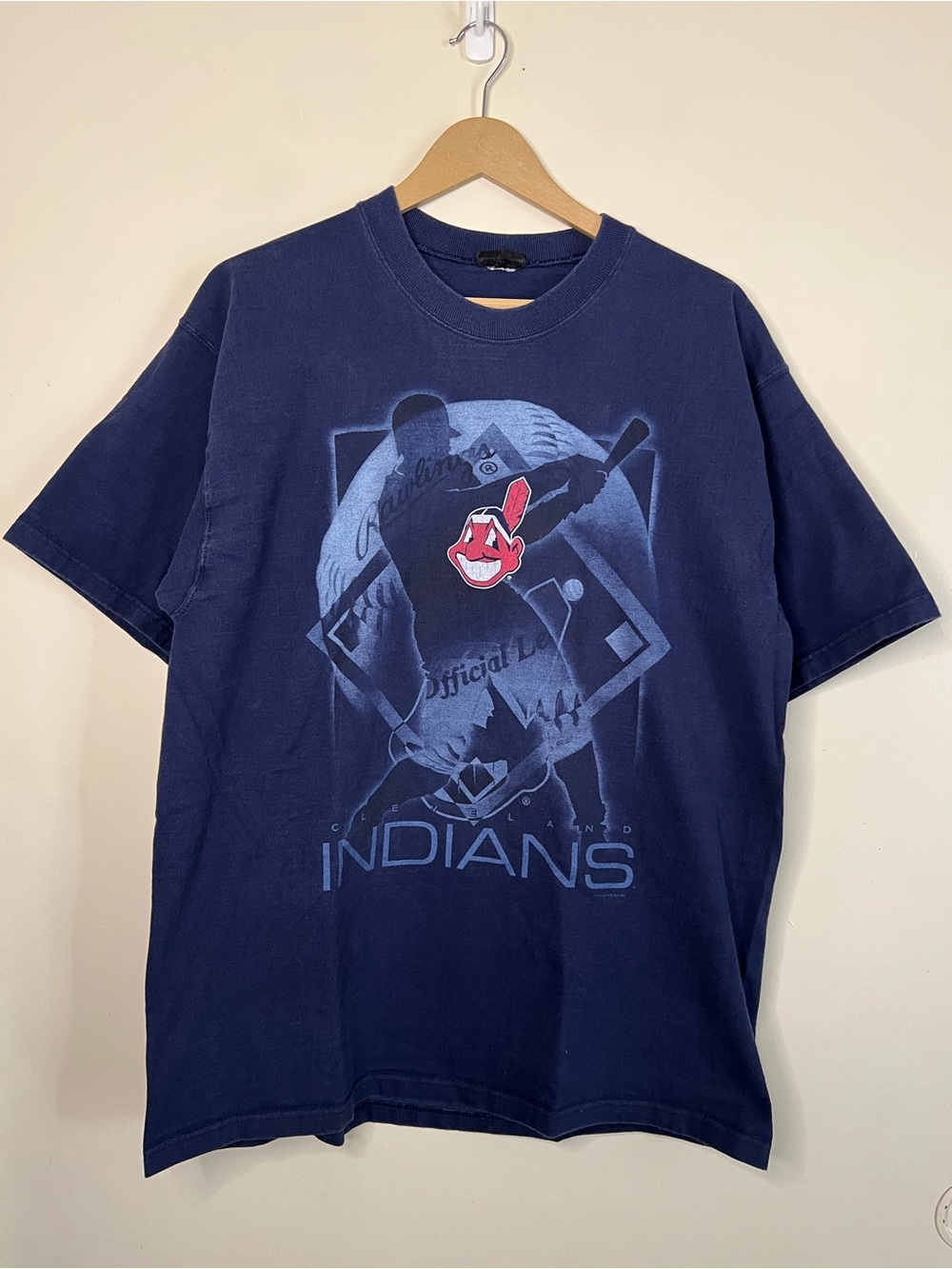 Vintage Pro Player Cleveland Indians Chief Wahoo Navy Blue T Size Size L